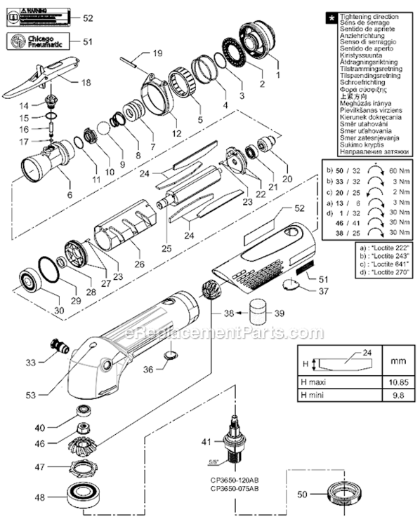Page A Diagram and Parts List for CP3650-085AB  Chicago Pneumatic Sander